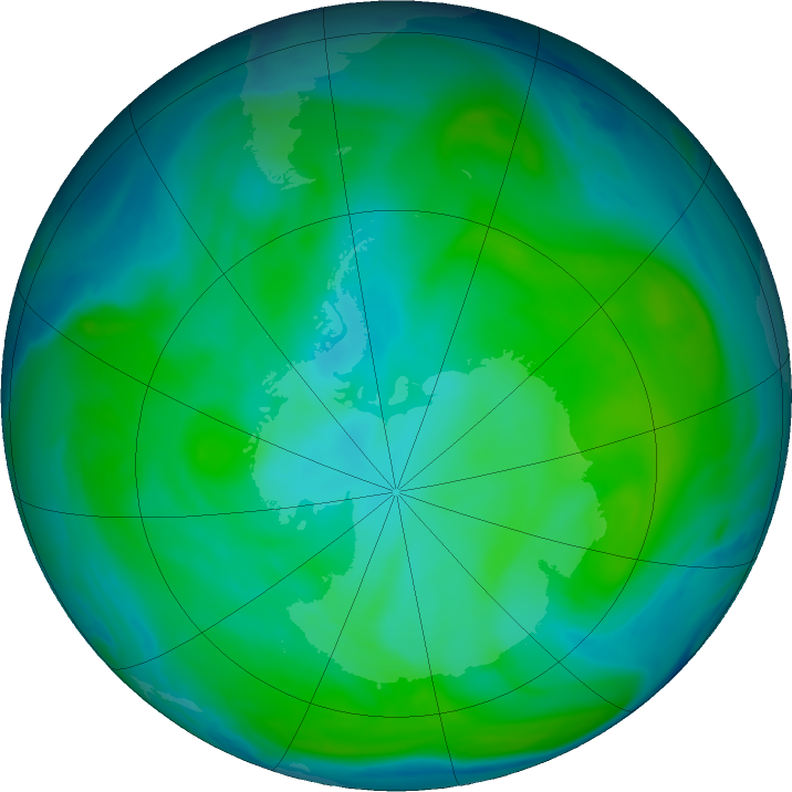 Antarctic ozone map for 28 January 2020